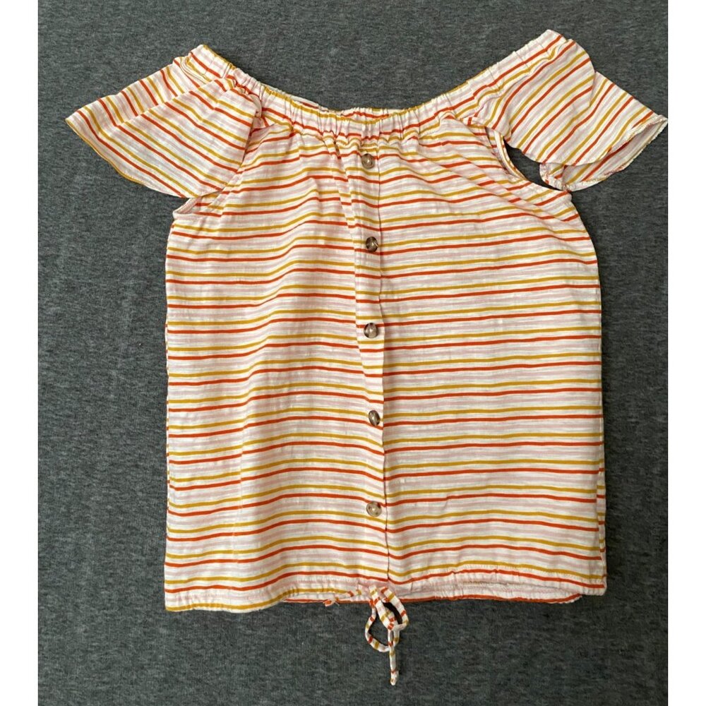 a.n.a A New Approach Womens Off Shoulder Striped Cotton Top Medium‎ Yellow Pink